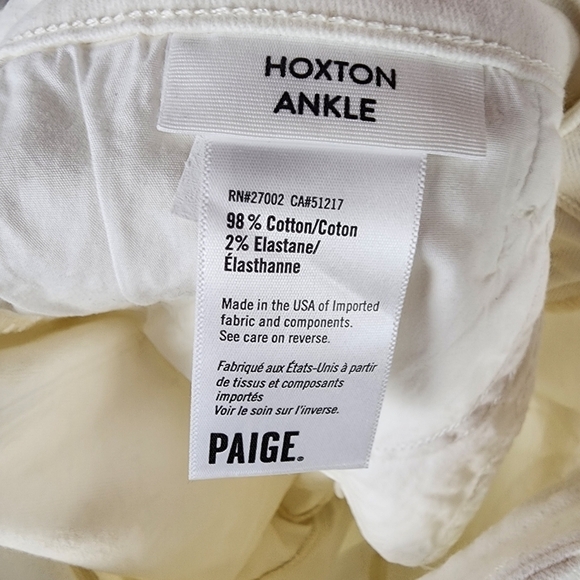 PAIGE Hoxton Ankle Pant Brushed Cotton Slim  Fit Stretch Light Ecru Size 28 - Picture 4 of 14